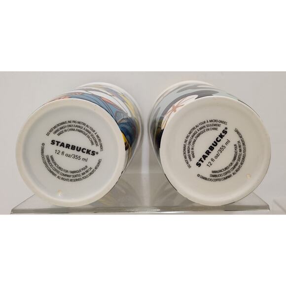 Starbucks Ceramic Tumblers 2019 Teal Poppy Flowers & Spring Black Floral Set Of - Picture 7 of 11